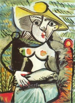  Cubismo Arte - Femme au chapeau assise 1971 Cubismo